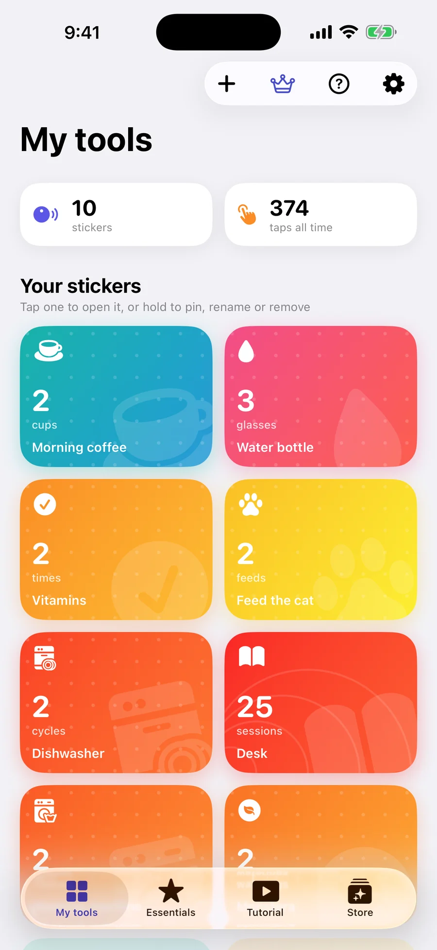 My tools, a grid of saved stickers