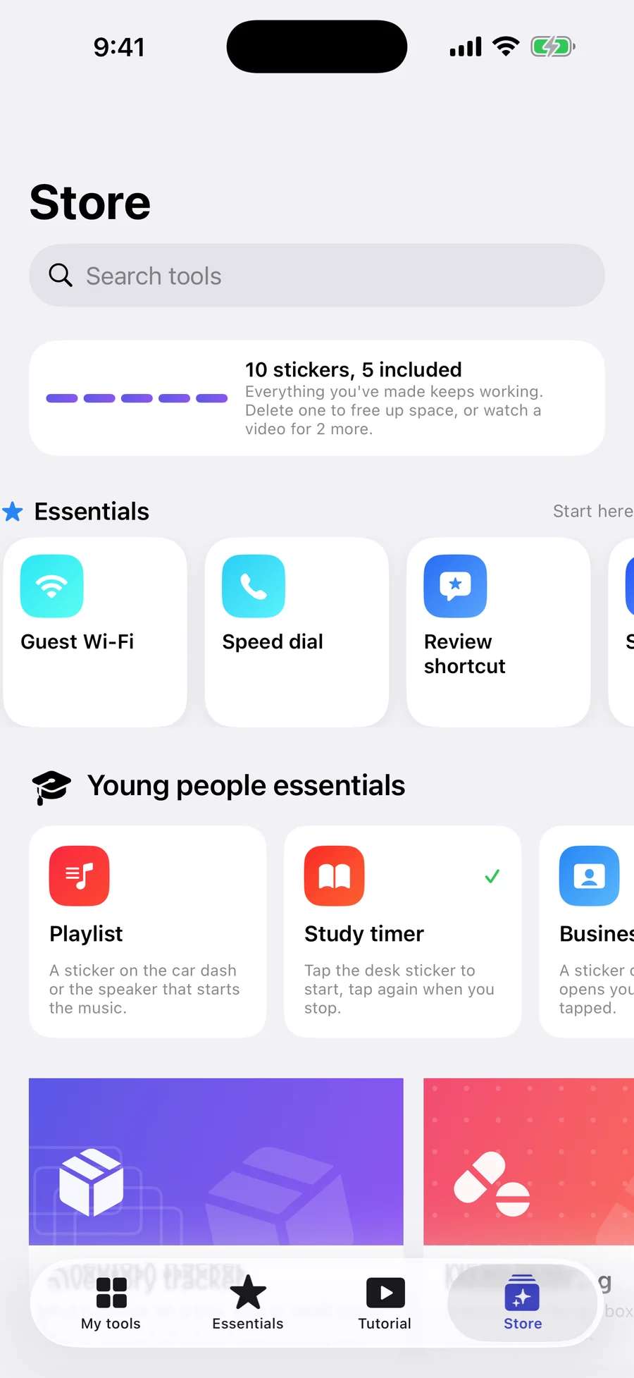 The store, browsing tools by shelf